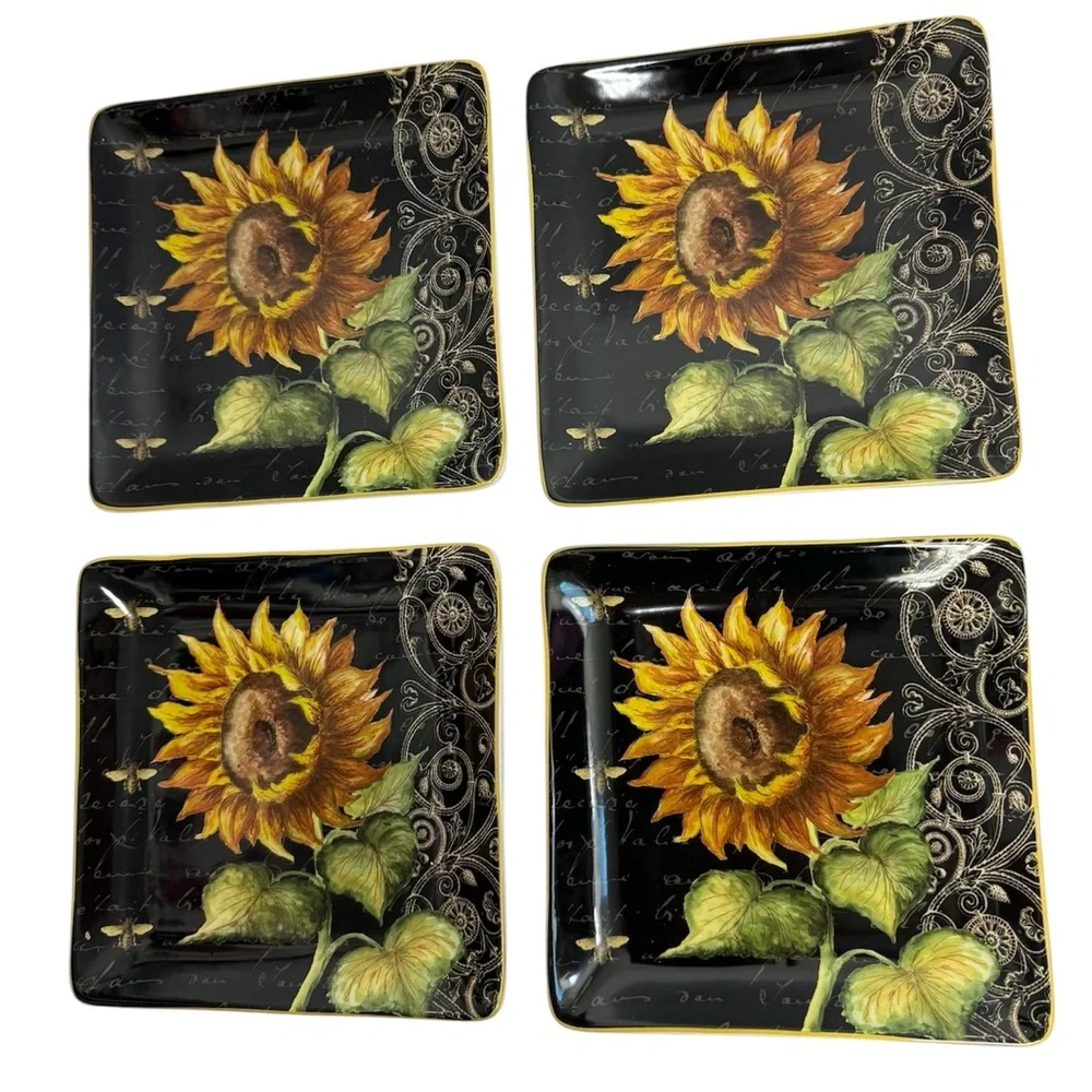 Certified International‎ French Sunflowers 4-pc. Square Salad Plate Set